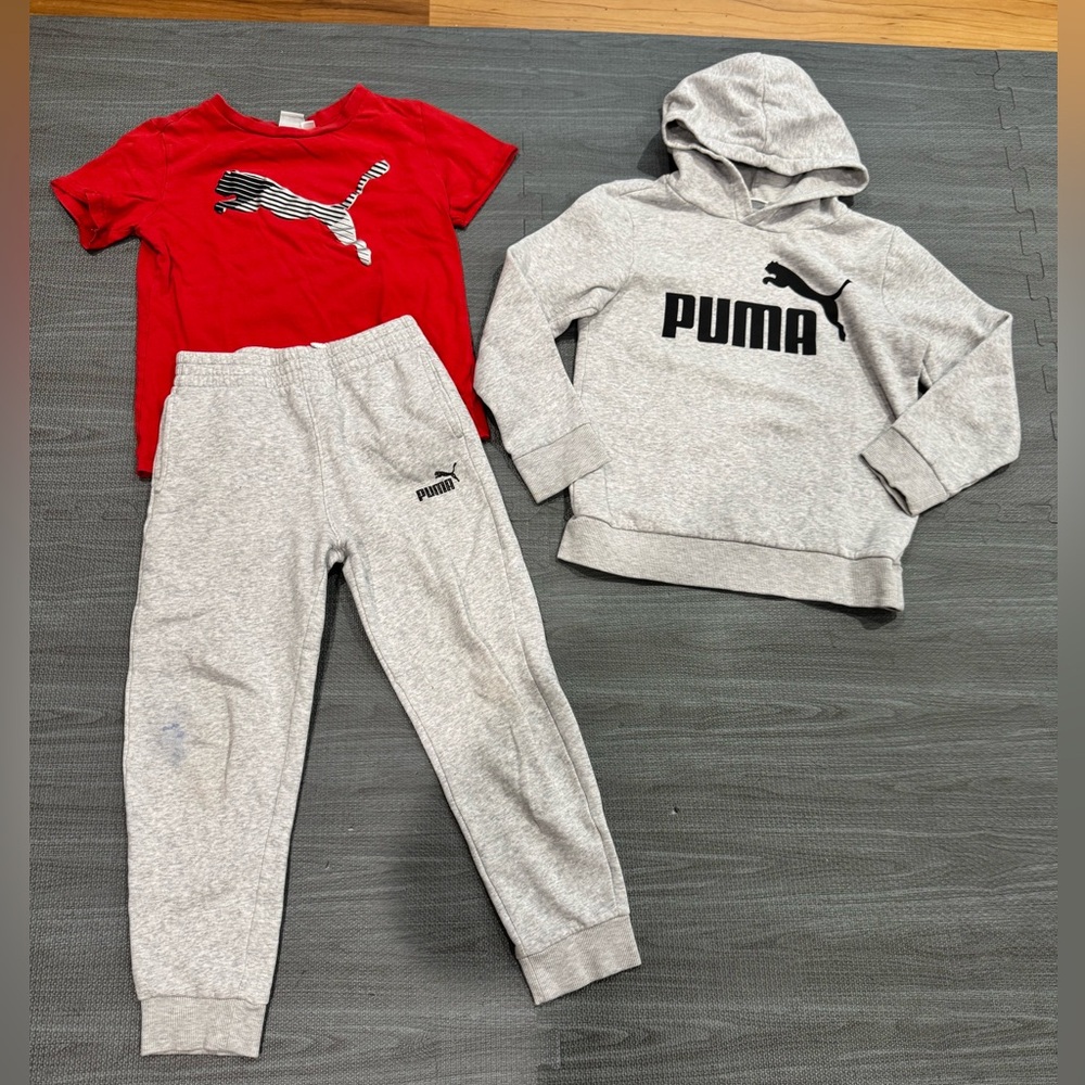Puma Red T-Shirt and Gray Hoodie 3 piece Set